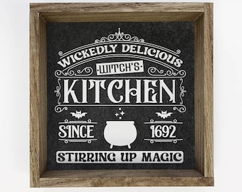 Letrero vintage de Halloween - Cocina de brujas - Delicioso y perverso - Decoración de letreros de Halloween