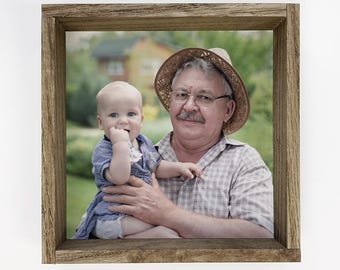 Grandfather Gift Ideas - Gifts for Grandpa - Custom Photo Wall Art - Birthday Gift Ideas for Grandpa - Wood Framed Photo Decor - Unique Art