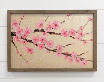Cherry Blossoms Art - Japanese Sakura Cherry Blossoms - Nature Canvas Art - Wood Framed Art