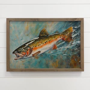 Framed Fish Canvas Art - Rainbow Trout - Cabin Wall Art - High Quality Giclee Printing