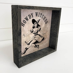 Howdy Witches - Halloween Cowgirl Canvas Art - Framed Art