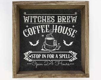 Letrero de madera pequeño - Cafetería Witches Brew - Decoración de Halloween para la cocina