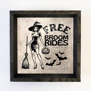 Free Broom Rides Witch - Halloween Canvas Art - Wood Framed