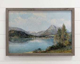 Lake Mountain Landscape Painting - Austria Mountain Lake - Mountain Canvas Art - Wood Framed