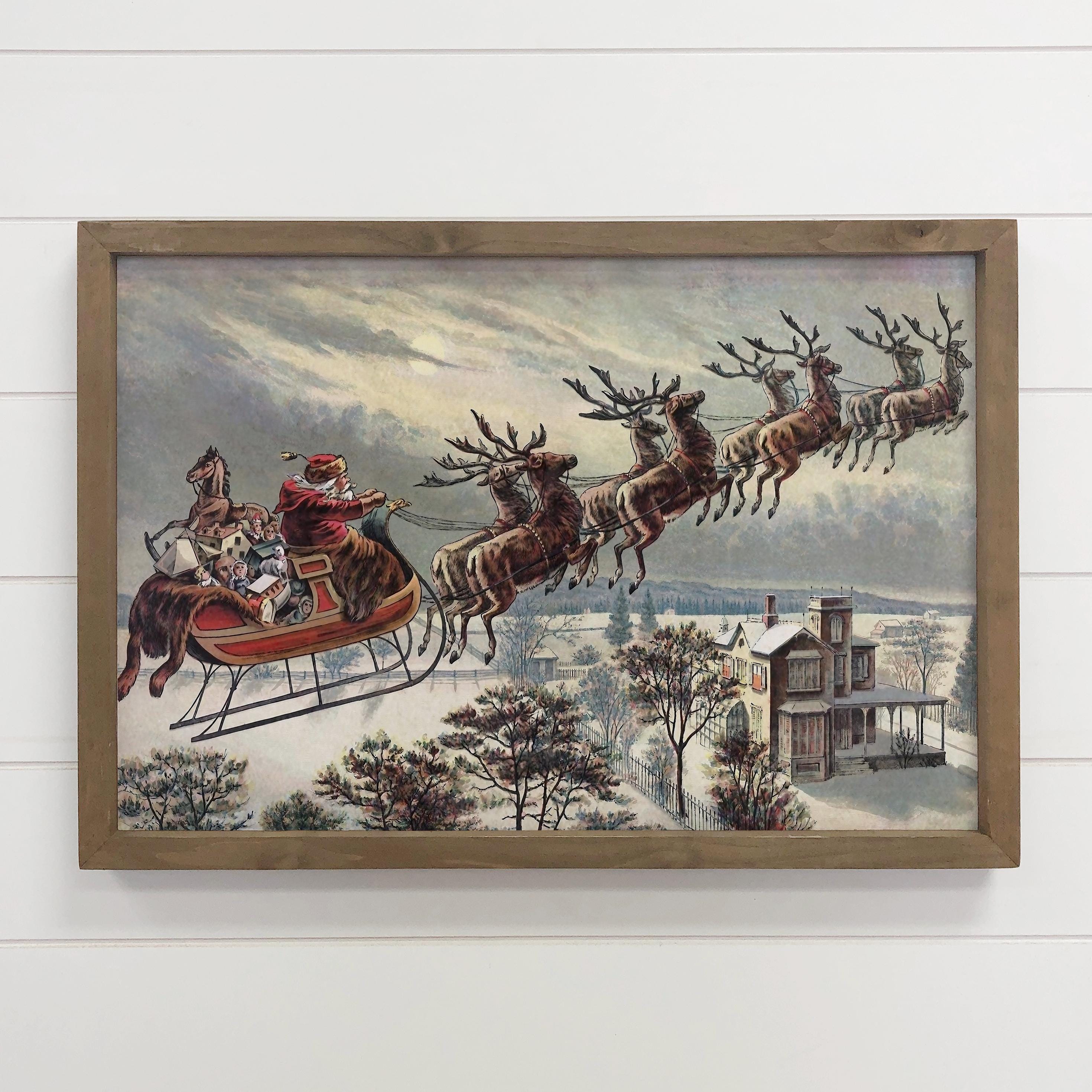 空飛ぶそりに乗ったヴィンテージサンタ - クリスマスキャンバスアート