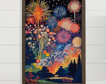 4th of July Wall Art - Fireworks Display - Firework Canvas Art - Wood Framed Decor