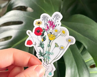 Wildflower Bouquet Sticker ~ Waterproof Sticker ~ Flower Sticker ~ Boho Sticker ~ Laptop Decal ~ Bouquet in Hand