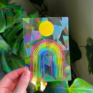 Rainbow and Sun Suncatcher Sticker ~ Refracting Light Sticker ~ Rainbow Maker ~ Boho Gifts ~ Ethereal Gift