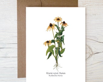 Plantable Wildflower Seed Card ~ Botanical Seed Card ~ Painted Image of Black-eyed Susan ~ Eco Friendly Blank Card