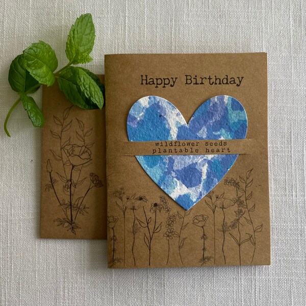 Happy Birthday Card ~ Wildflower Heart Card ~ Plantable Seed Card ~ Eco Friendly Birthday Card ~ Recycled Paper