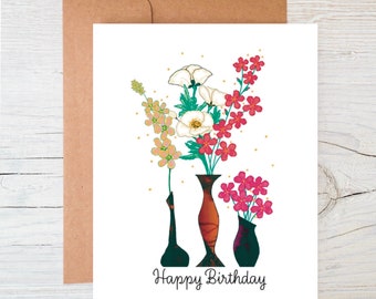 Wildflower Seed Card ~ Happy Birthday Card ~ Wildflowers in 3 Vases ~ Plantable Seed Card ~ Blank Inside