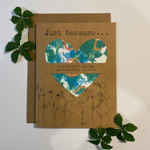 Carte coeur de graines ~ Carte de graines de fleurs sauvages ~ Carte de voeux à planter ~ Carte juste parce que ~ Aquarelle Boho Tie Dye