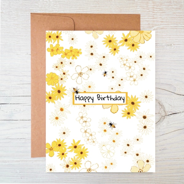 Wildflower Seed Card ~ Happy Birthday Card ~ Yellow Wildflowers ~ Plantable Seed Card ~ Blank Inside