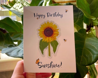 Sticker Card ~ Happy Birthday Card ~ Waterproof Vinyl Sticker ~ Sunflower Sticker ~ Eco Friendly Card ~ Sustainable Card ~ Blank Inside Card
