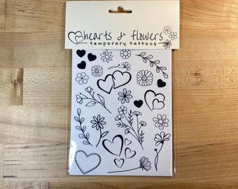 Mini Wildflower Temporary Tattoos: Hearts & Flowers