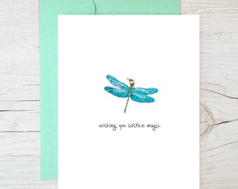 Winter Solstice Card ~ Blue Dragonfly ~ Wishing You Solstice Magic ~ Minimalist Card ~ Eco Friendly Card ~ Sustainable Card ~ Blank Inside