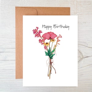 Cartão de sementes de flores silvestres ~ Cartão de feliz aniversário ~ Buquê rústico de flores silvestres ~ Cartão de sementes plantáveis ~ Em branco por dentro