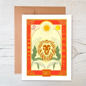 Cartão de aniversário de astrologia ~ Leo ~ Leão ~ Cartão de felicitações celestial ~ Cartão do zodíaco ~ Em branco por dentro ~ Ecológico ~ Sustentável ~ Sem árvores