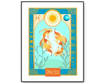 Zodiac Pisces Art Print: Celestial Astrology Wall Decor