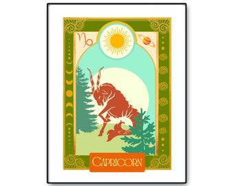 Capricorn Zodiac Art Print: Celestial Astrology Wall Decor