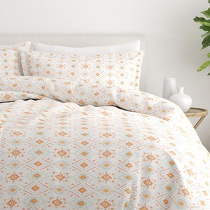 Aztec Bedding - 3 Piece Duvet Cover Set in White and Orange colors | Perfect for Western Decor