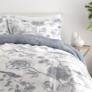 Blue Floral Comforter Set - Minimalist Floral Bedding for Cottagecore Decor | Full Queen King Comforter | A Gift for Her