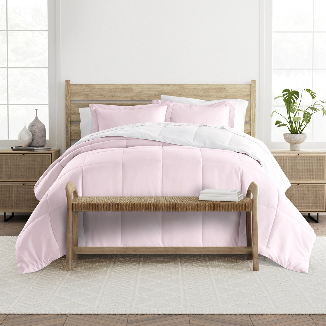 Pink & White Reversible Comforter Set Etsy