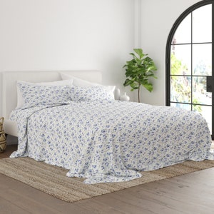 Blue Floral 4 piece Sheet Set - Floral Bedding Sheet Set | Floral Summer Sheet Set | Great home warming gift