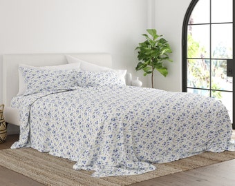 Blue Floral 4 piece Sheet Set - Floral Bedding Sheet Set | Floral Summer Sheet Set | Great home warming gift