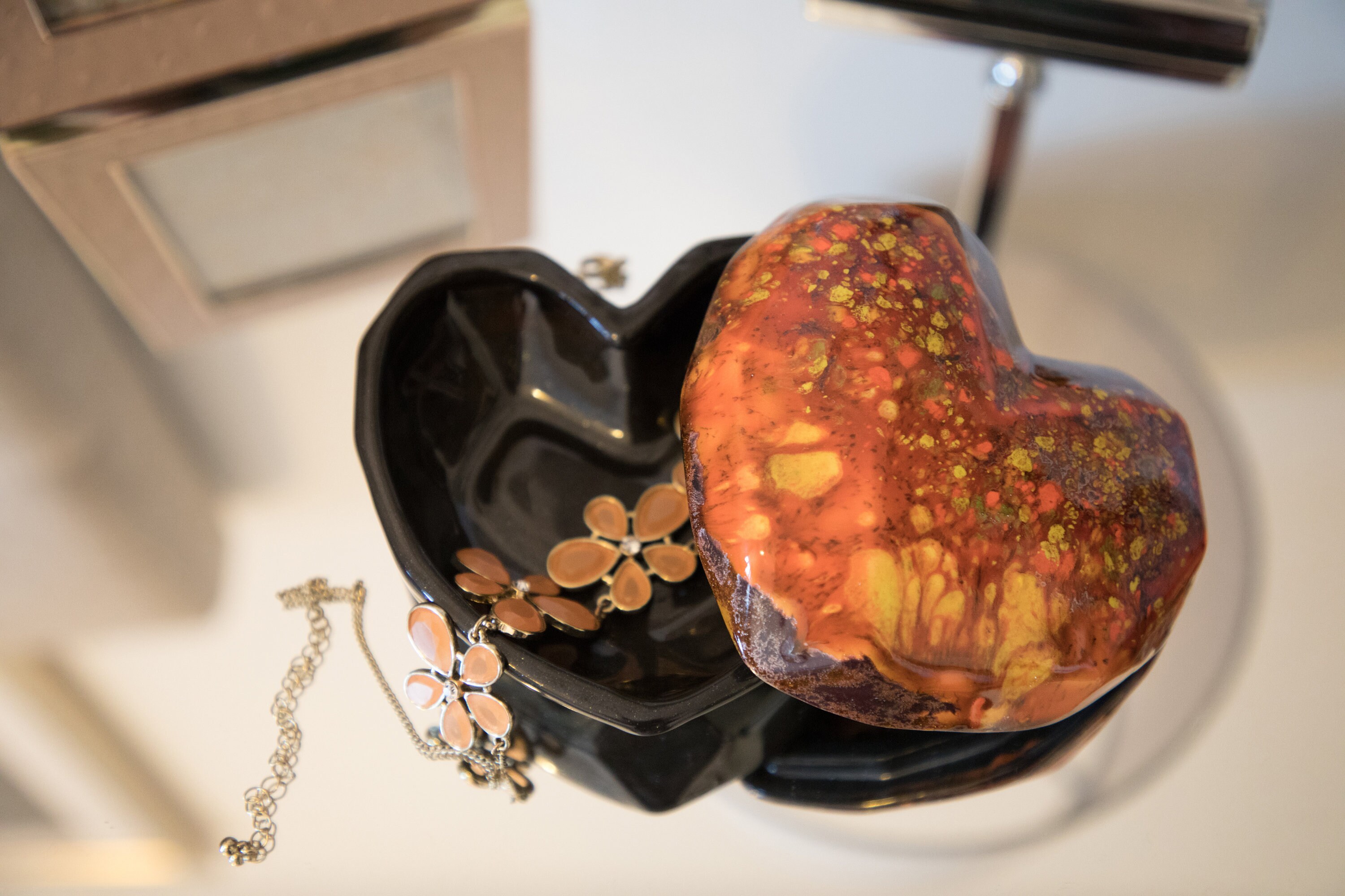 Heart Trinket, Hand Painted, Glazed, Ceramic, Faceted, Heart Box, Gift