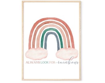 Always look for rainbows watercolor PRINTABLE art, nursery wall, decor, baby boy nursery, baby girl nursery, baby shower gift, modern