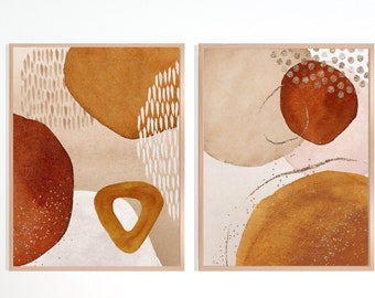 DIGITAL PRINTABLE "Blush & Terracotta" Set of 2 Watercolor Abstract Mid-Century Modern Minimalist Southwestern Trendy Art Instant Download
