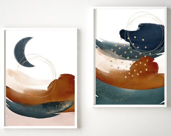 DIGITAL PRINTABLE "Desert" Landscape Set of 2 Watercolor Abstract Trendy Art  Mid-Century Modern Southwestern Boho Instant Download