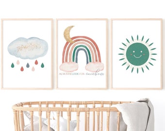 Colorful Watercolor Rainbow Wall Art for Nursery or Kids Room. Rainbow, Sun, & Cloud + "You Are My Sunshine" Digital Download Print