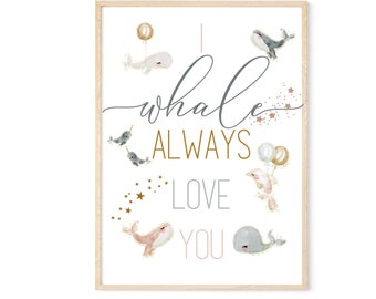 I whale always love you watercolor printable art nursery wall baby shower gift baby boy girl nursery 18x24, 8x10, 5x7 kid's room