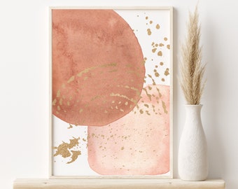 DIGITAL PRINTABLE Set of 4 "Pretty Boho" Peach Mauve Blush & Gold Abstract Watercolor Minimalist Mid-Century Modern Trendy Wall Art