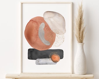 DIGITAL PRINTABLE Set of 3 "Night Sky" Black Peach Abstract Watercolor Minimalist Mid-Century Modern Southwestern Trendy Instant Download