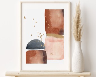 DIGITAL PRINTABLE Set of 3 "Peach Red & Blue" Abstract Watercolor Minimalist Mid-Century Modern Southwestern Trendy Art Instant Download