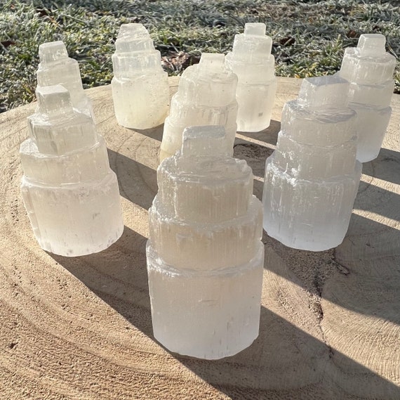 Natural Selenite/ Satin Spar Tower ca. 5cm from Morocco; Natürliche Selenit/ Satin Spar Türme ca. 5cm aus Marokko