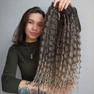 Ombre Curly Crochet Dreads: Dark Brown to Cold Brown, Synthetic Extensions