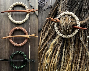 Horquilla de madera para rastas / Horquilla bohemia / Pasador para rastas hecho a mano en marrón, beige y negro