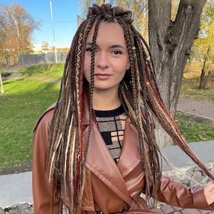 Brown Burgundy Ombré DE Dreads: Synthetic Viking Braid Extensions