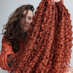 Synthetic crochet dreads extensions Red curly dreadlocks Natural curly dreadlocks Wavy dreads ginger Fake hair extensions Soft dreadlocks