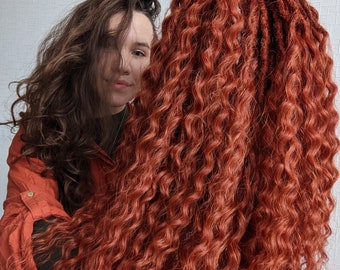 Synthetic crochet dreads extensions Red curly dreadlocks Natural curly dreadlocks Wavy dreads ginger Fake hair extensions Soft dreadlocks
