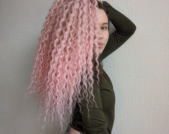 Synthetic crochet dreads extensions Blond with pink dreadlocks Pink dreadlocks Natural curly dreadlocks Dreadlocks ombre Full set dreads