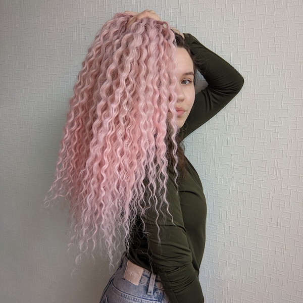 Synthetic crochet dreads extensions Blond with pink dreadlocks Pink dreadlocks Natural curly dreadlocks Dreadlocks ombre Full set dreads