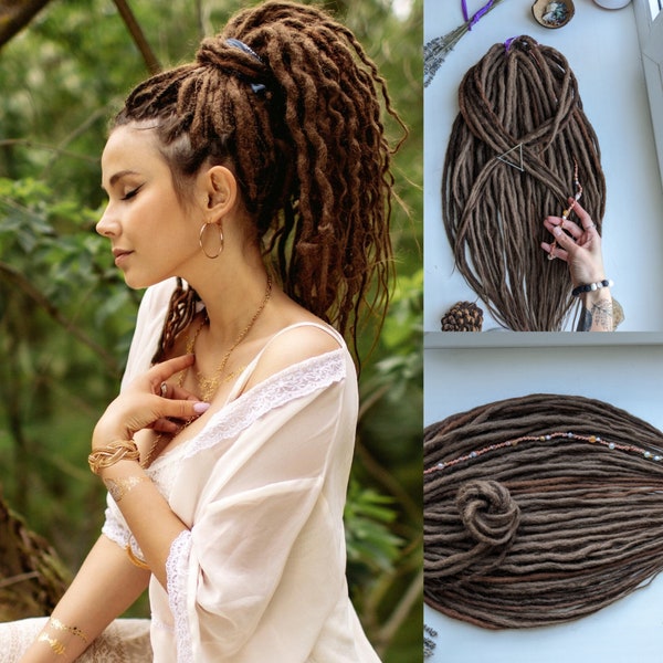 Brown dreadlocks Set of natural look Fake dreadlocks extensions Synthetic crochet dreadlocks Double ended dreads Boho single ended DE or SE