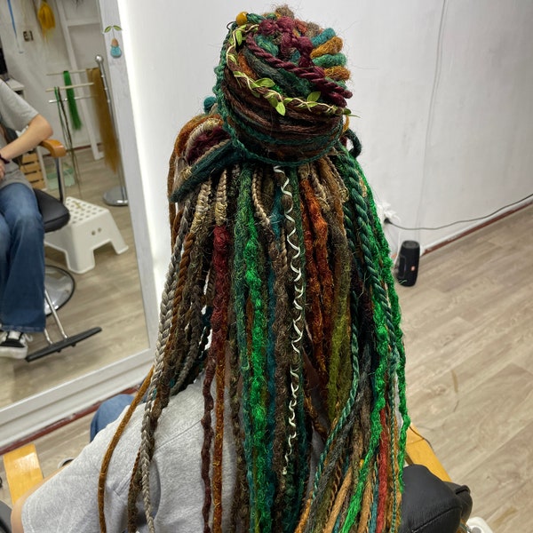 Dreadlocks Extension Сrochet dreadlocks and braids Boho style Autumn Color Green dreads Ginger dreads Long synthetic dreads Forest dreads DE