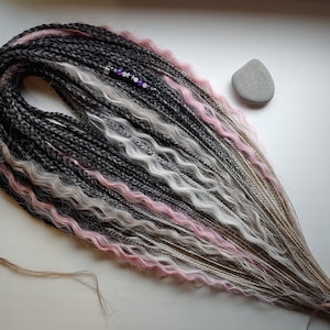 Dreadlocks sintéticos com tranças, do preto ao loiro acinzentado, com 55 cm de comprimento