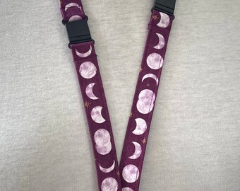 Moon Phases fabric: Breakaway lanyard, Safety Lanyards, ID badge lanyard, fabric lanyard, key lanyard, Key Fob Lanyard, Cruise Lanyard